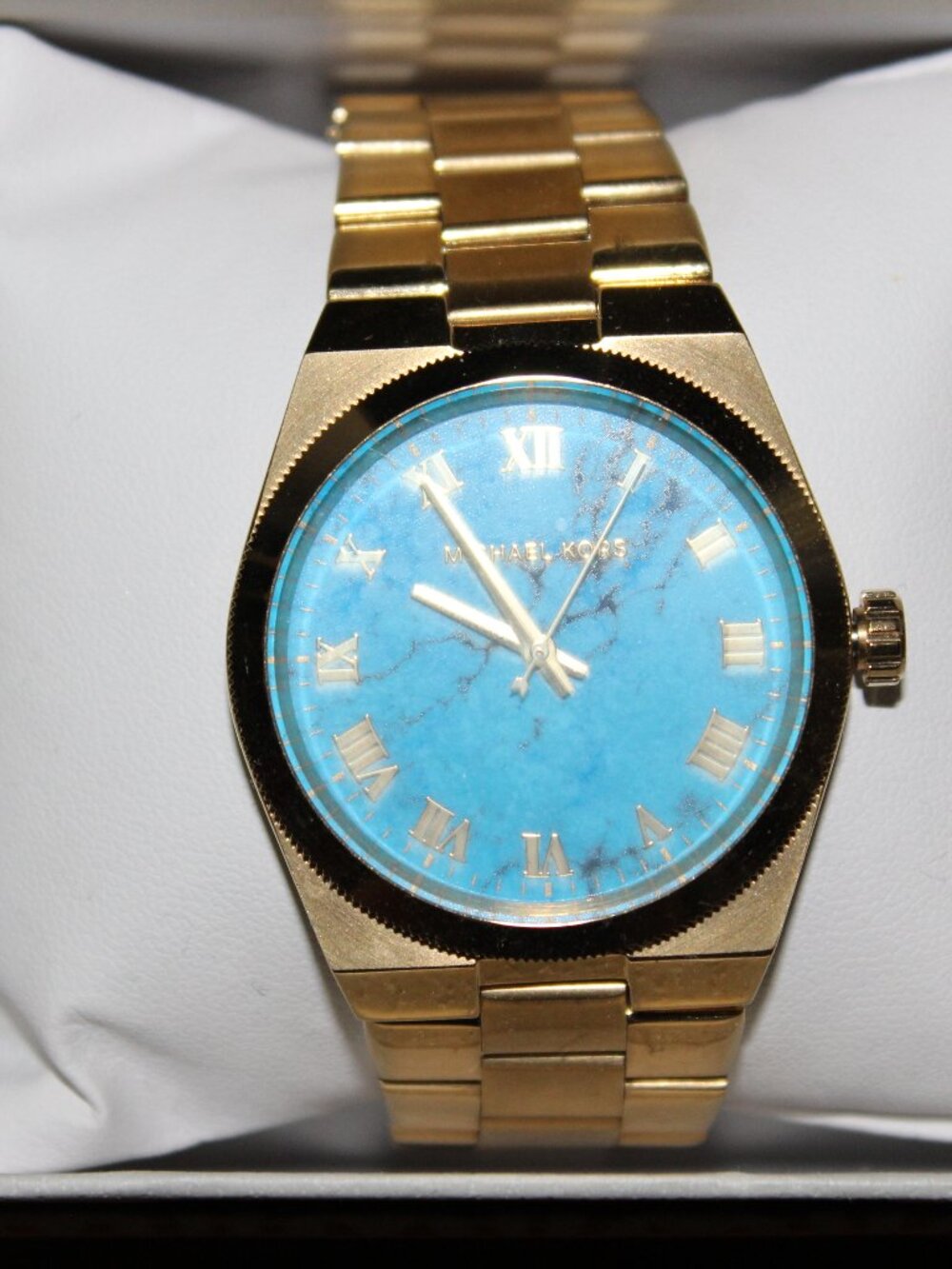 Michael Kors Lennox Women's Gold-Tone Watch - Turquoise Blue Dial